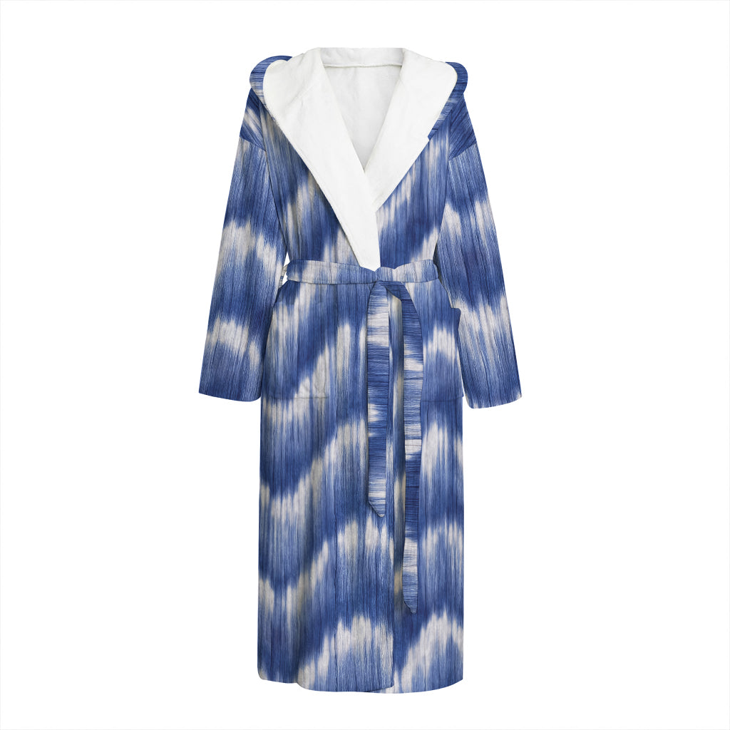 Wavy Shibori Pattern Print Hooded Bathrobe