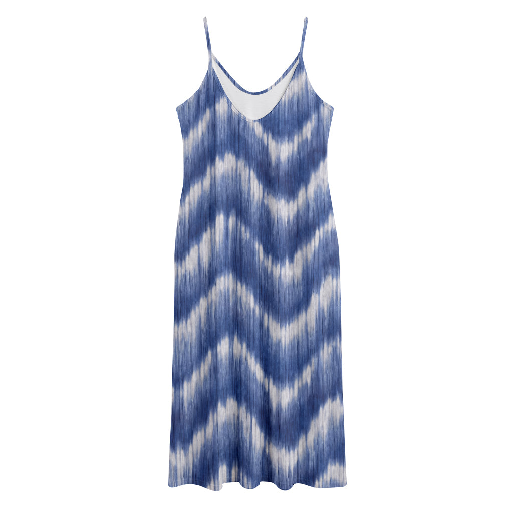 Wavy Shibori Pattern Print Jersey Midi Cami Dress