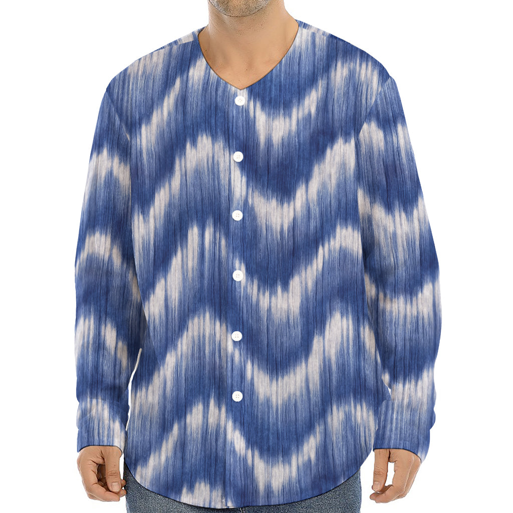 Wavy Shibori Pattern Print Long Sleeve Baseball Jersey