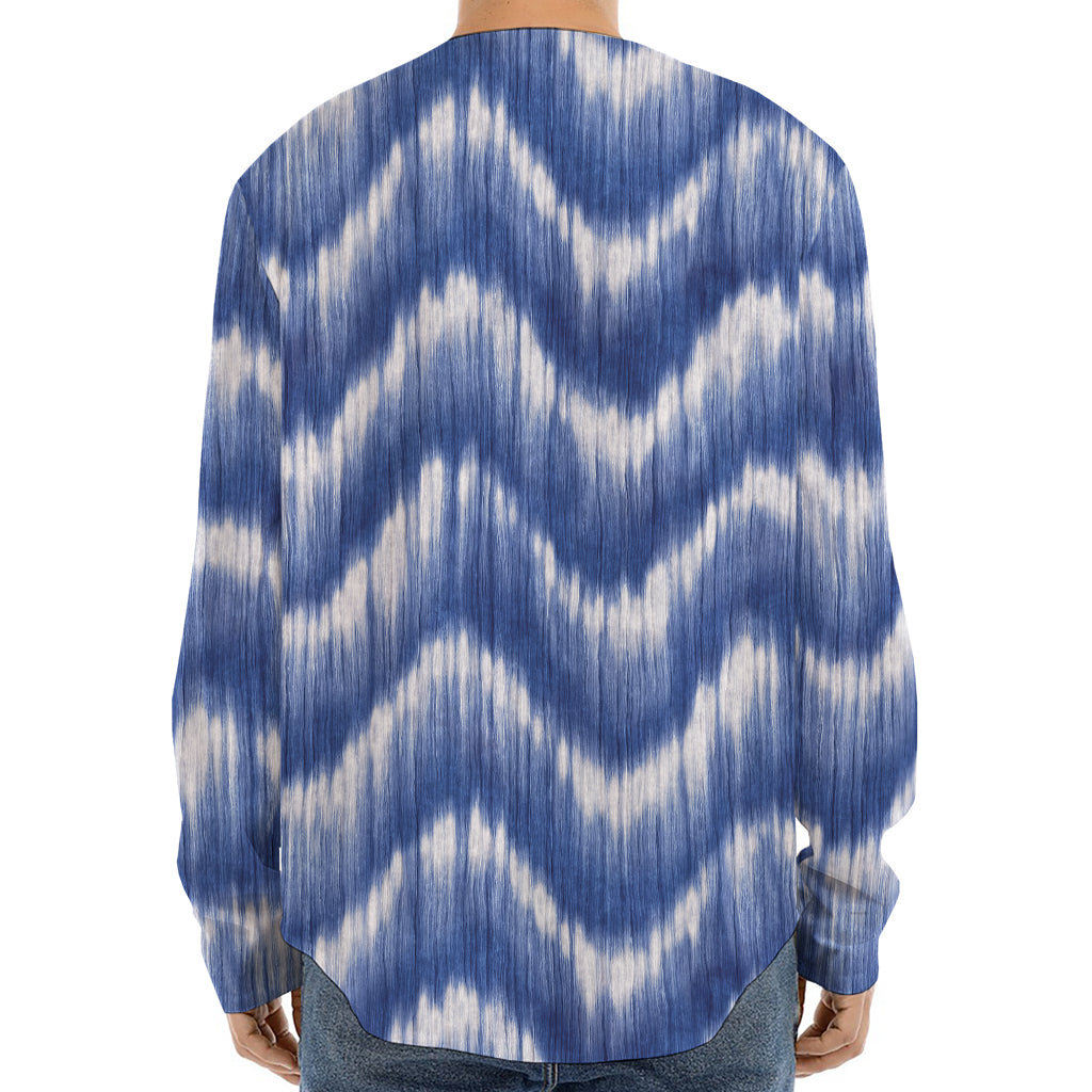 Wavy Shibori Pattern Print Long Sleeve Baseball Jersey