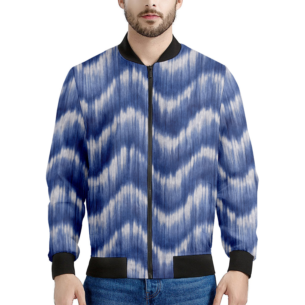 Wavy Shibori Pattern Print Men's Bomber Jacket