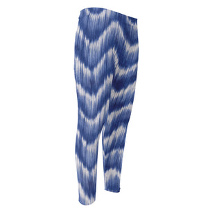 Wavy Shibori Pattern Print Men's Compression Pants