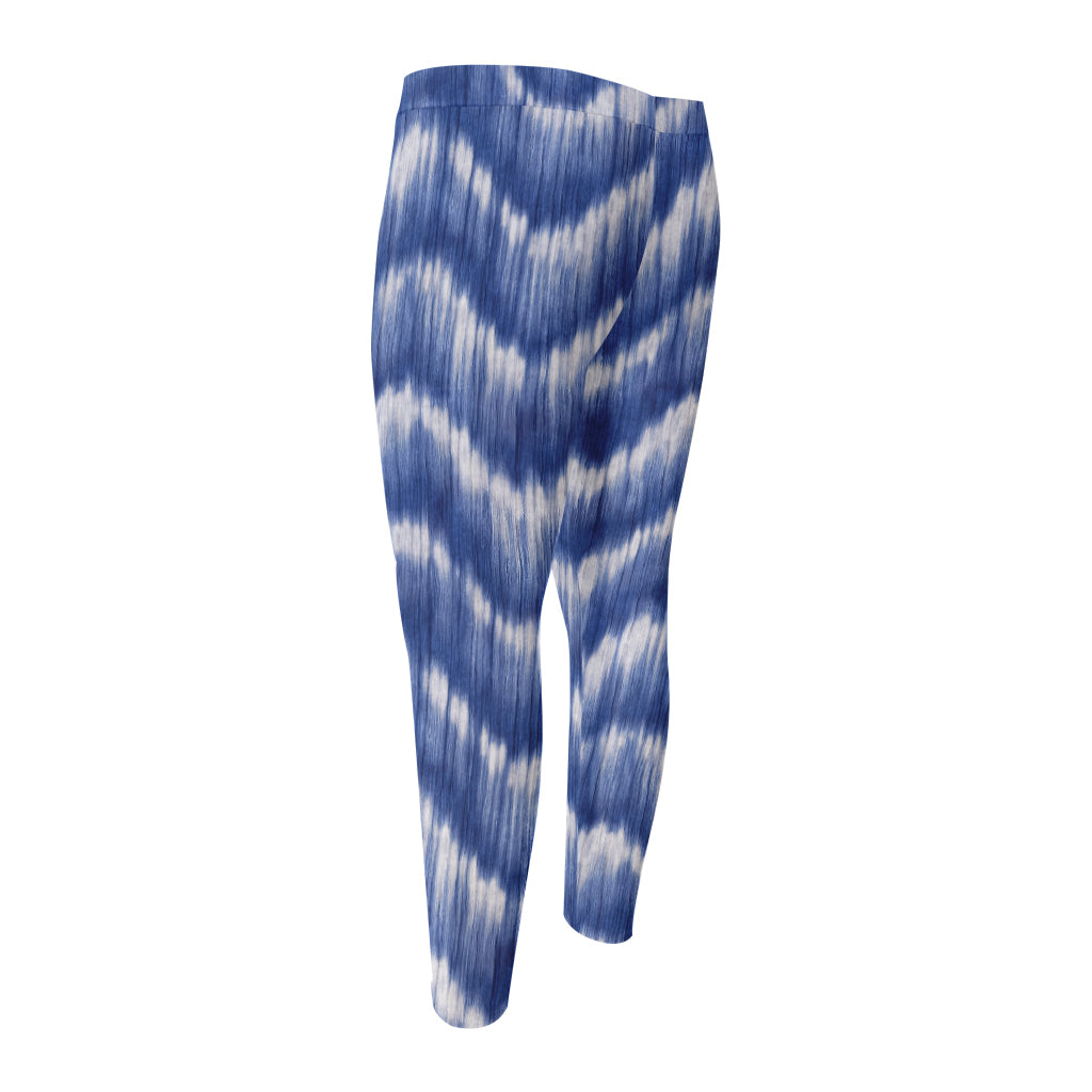 Wavy Shibori Pattern Print Men's Compression Pants