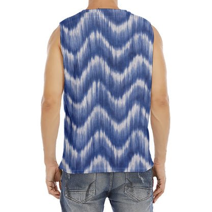 Wavy Shibori Pattern Print Men's Fitness Tank Top