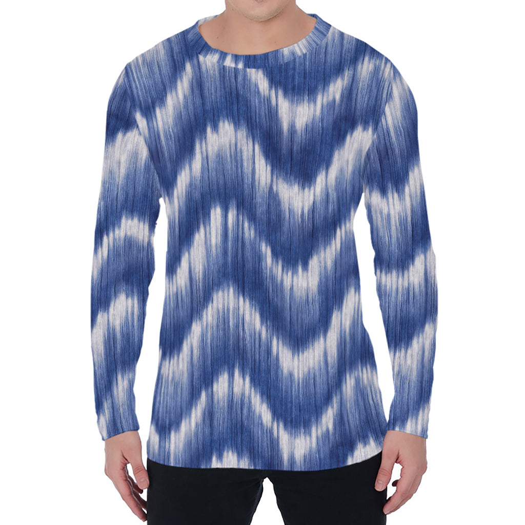 Wavy Shibori Pattern Print Men's Long Sleeve T-Shirt