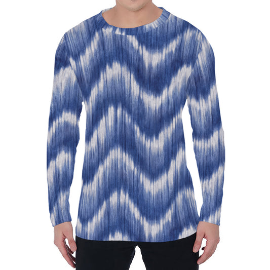 Wavy Shibori Pattern Print Men's Long Sleeve T-Shirt