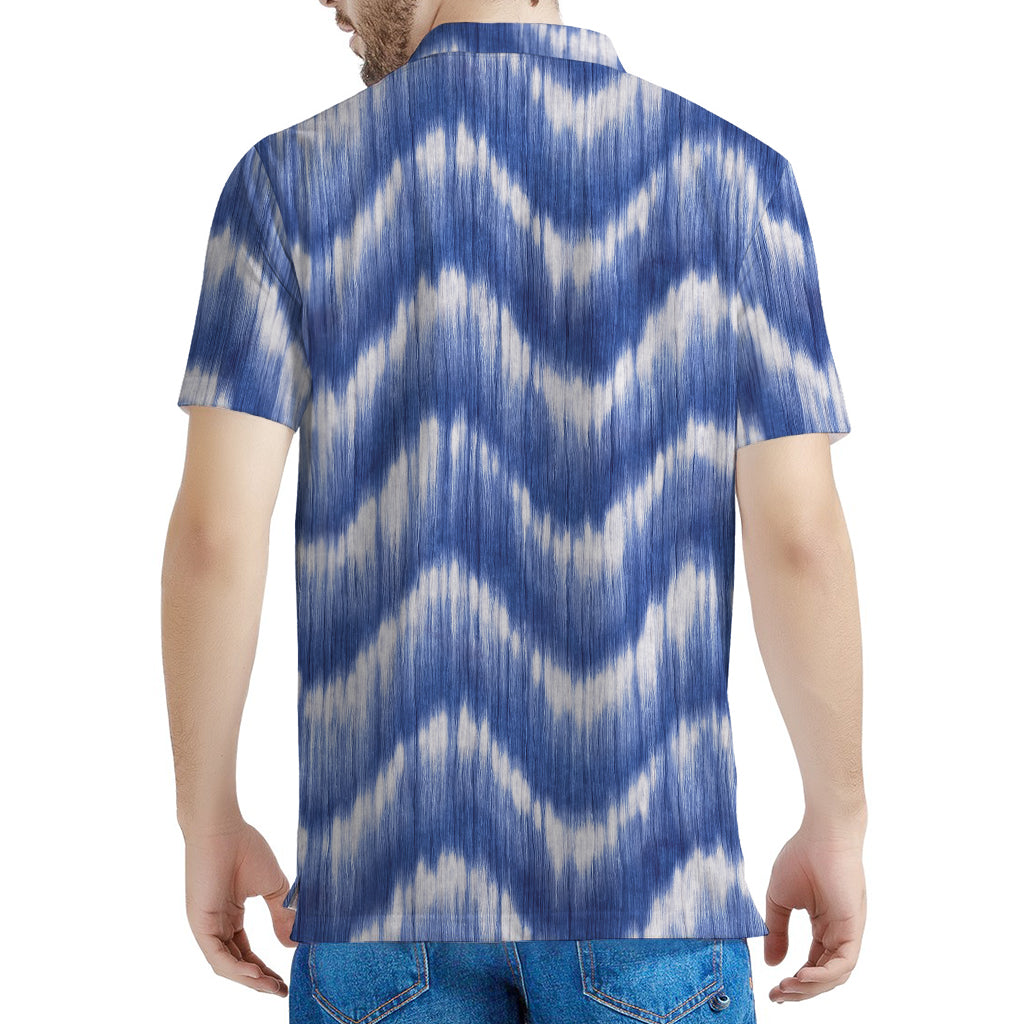 Wavy Shibori Pattern Print Men's Polo Shirt