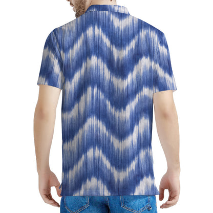 Wavy Shibori Pattern Print Men's Polo Shirt