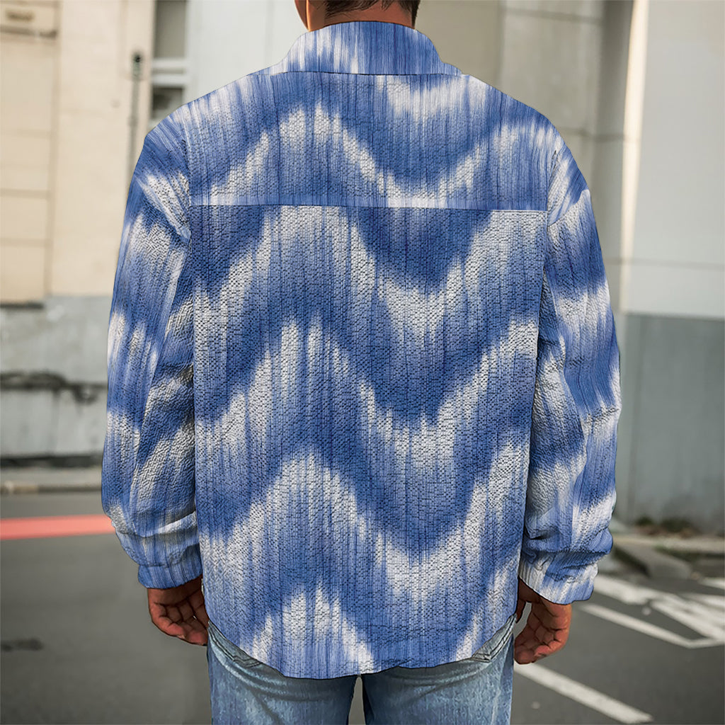 Wavy Shibori Pattern Print Men's Shirt Jacket