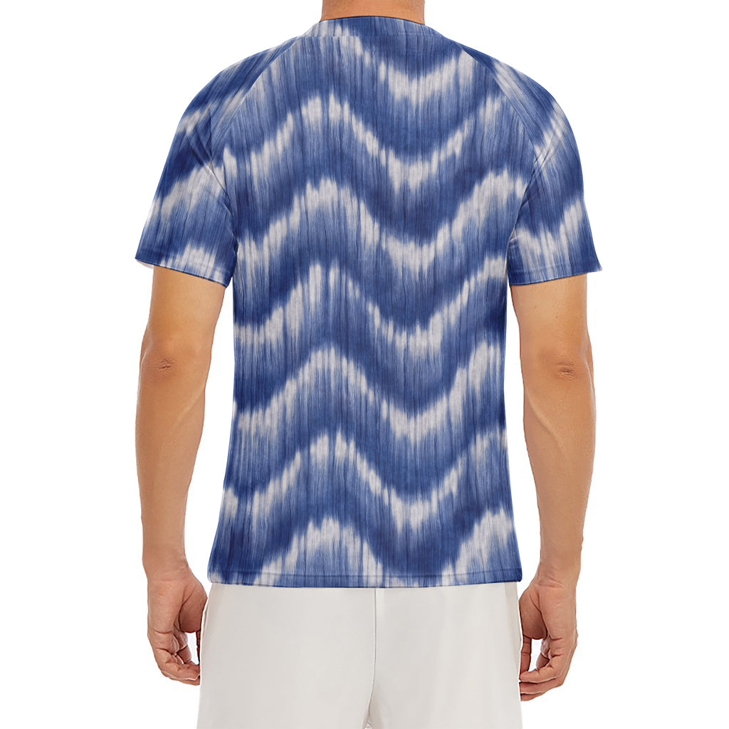 Wavy Shibori Pattern Print Men's Short Sleeve Rash Guard