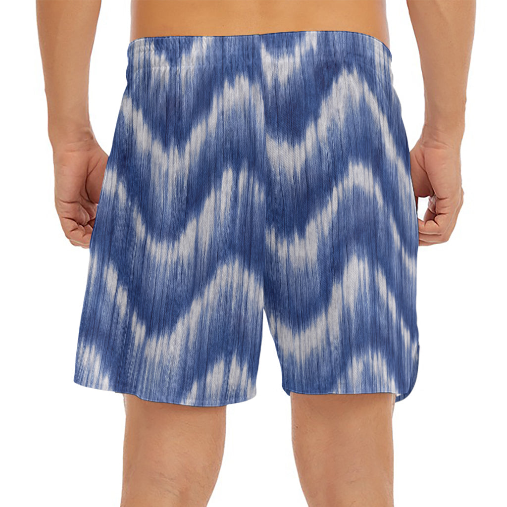 Wavy Shibori Pattern Print Men's Split Running Shorts