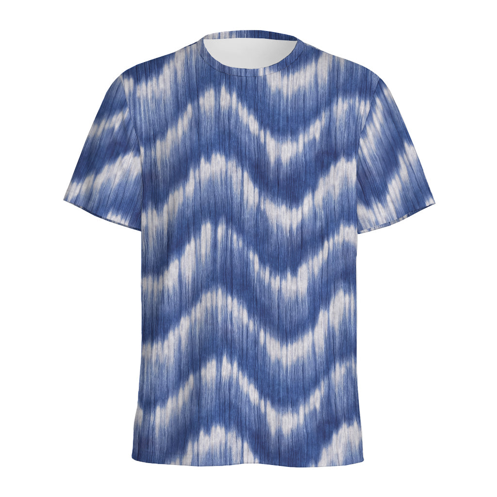 Wavy Shibori Pattern Print Men's Sports T-Shirt