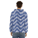 Wavy Shibori Pattern Print Men's Velvet Pullover Hoodie