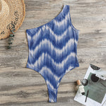 Wavy Shibori Pattern Print One Shoulder Bodysuit