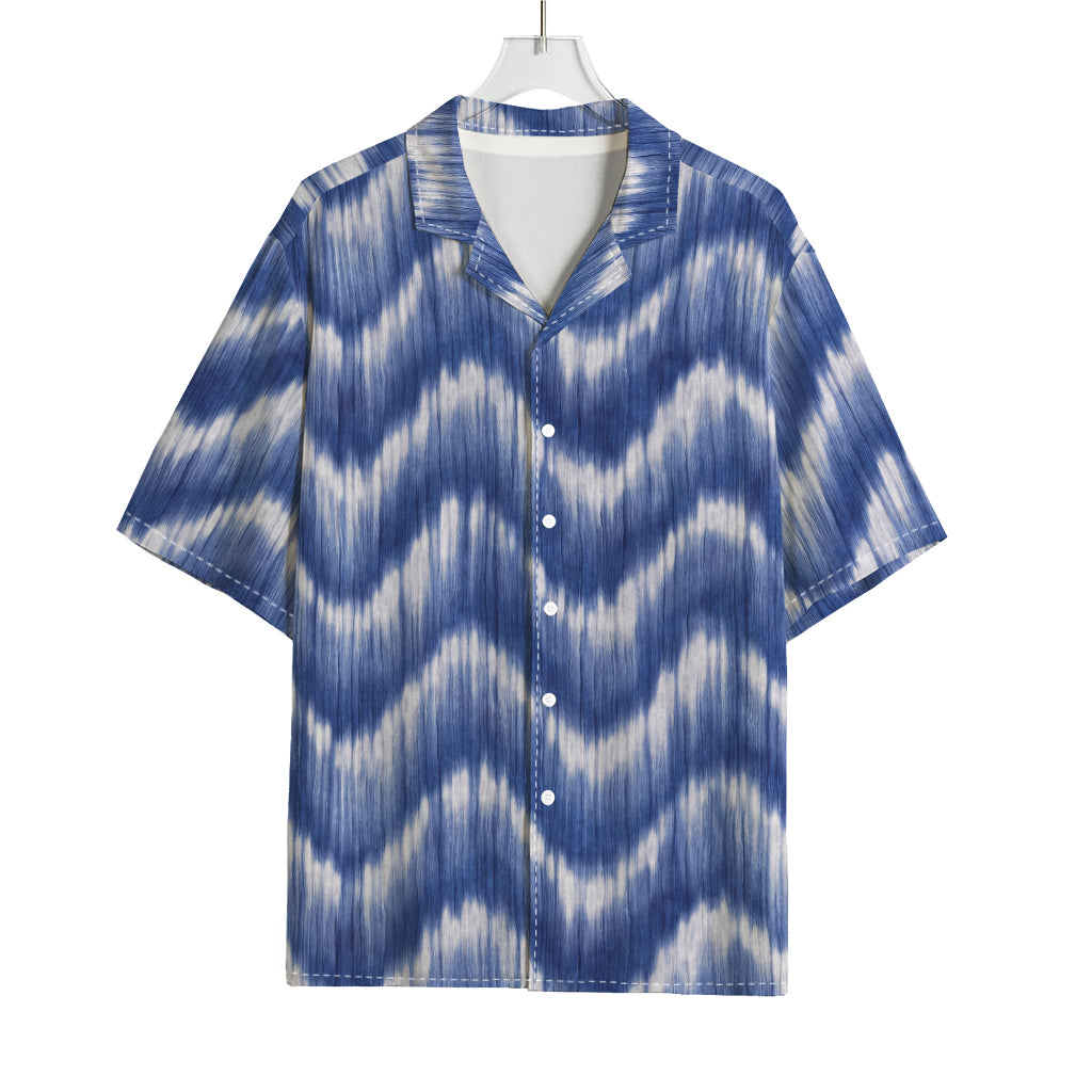 Wavy Shibori Pattern Print Rayon Hawaiian Shirt