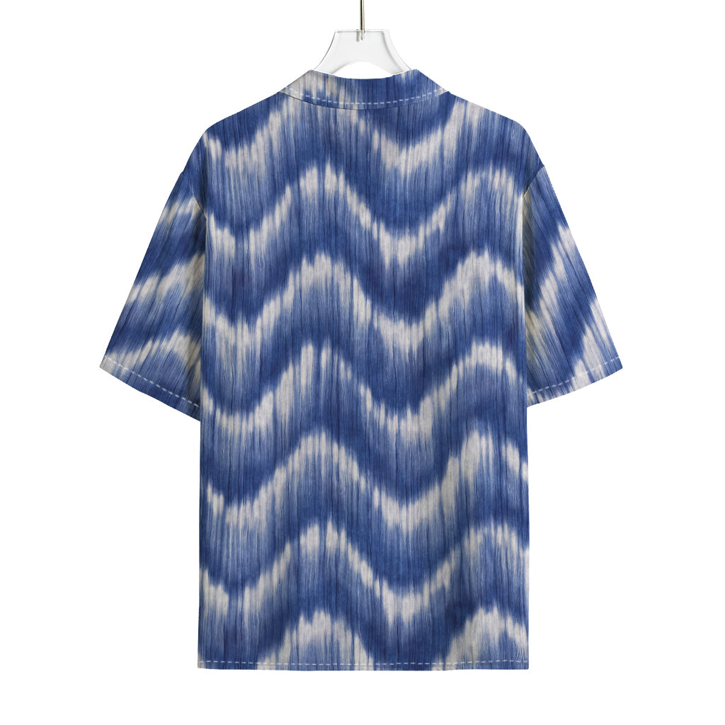 Wavy Shibori Pattern Print Rayon Hawaiian Shirt