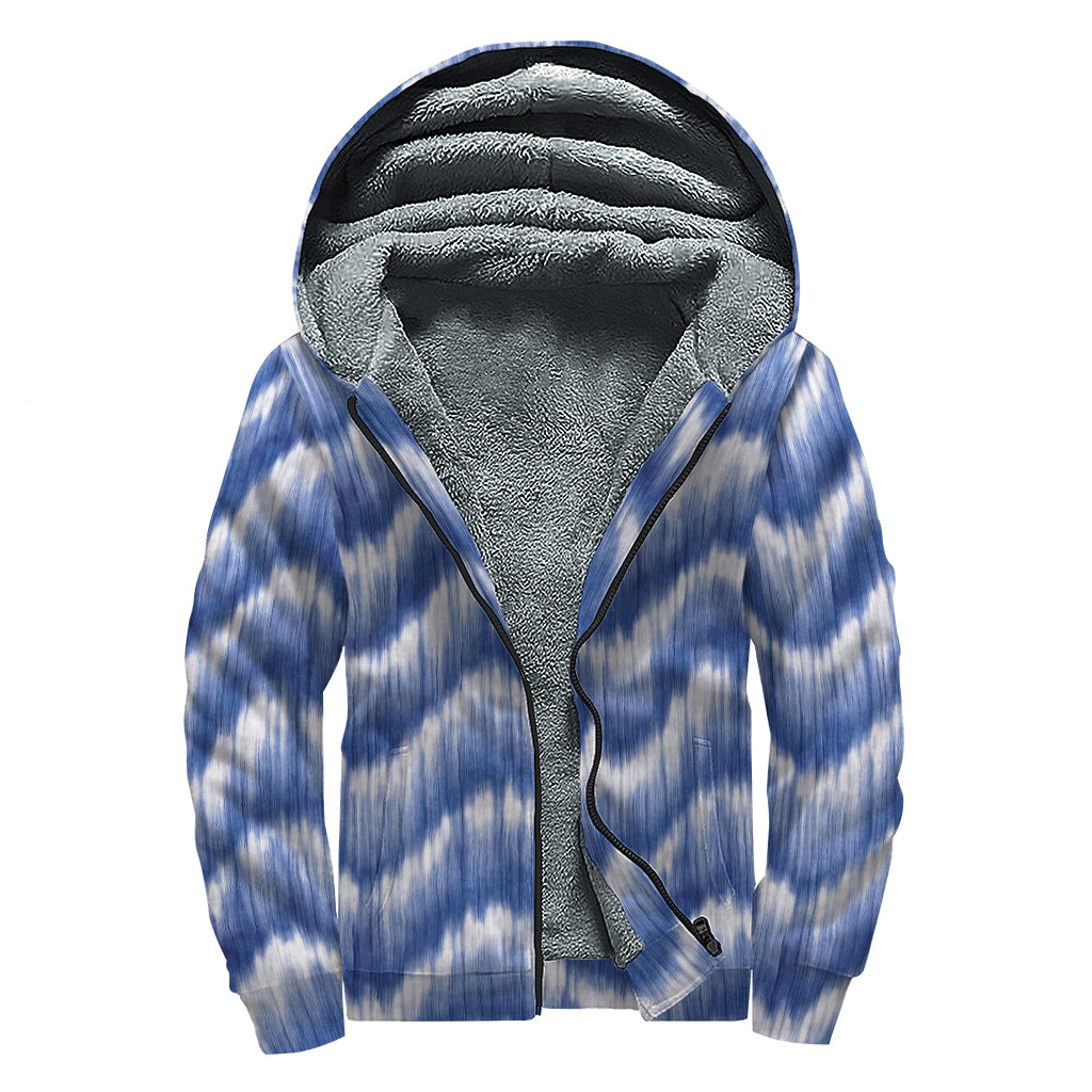 Wavy Shibori Pattern Print Sherpa Lined Zip Up Hoodie