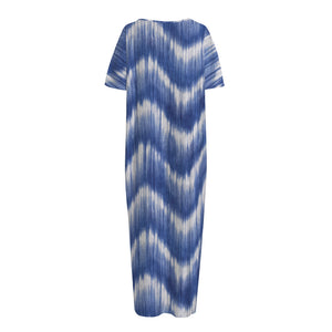 Wavy Shibori Pattern Print Short Sleeve Long Nightdress