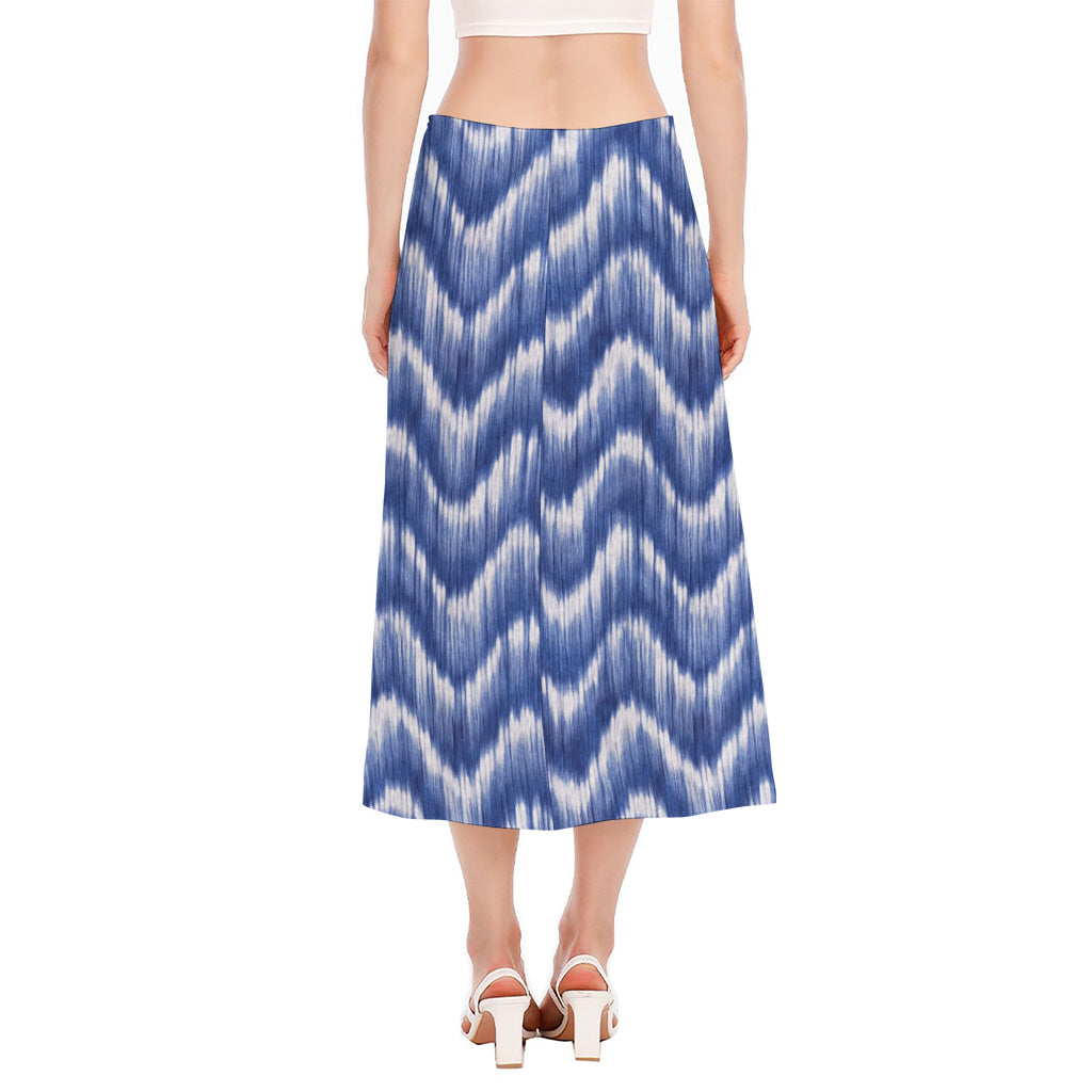 Wavy Shibori Pattern Print Side Slit Midi Skirt