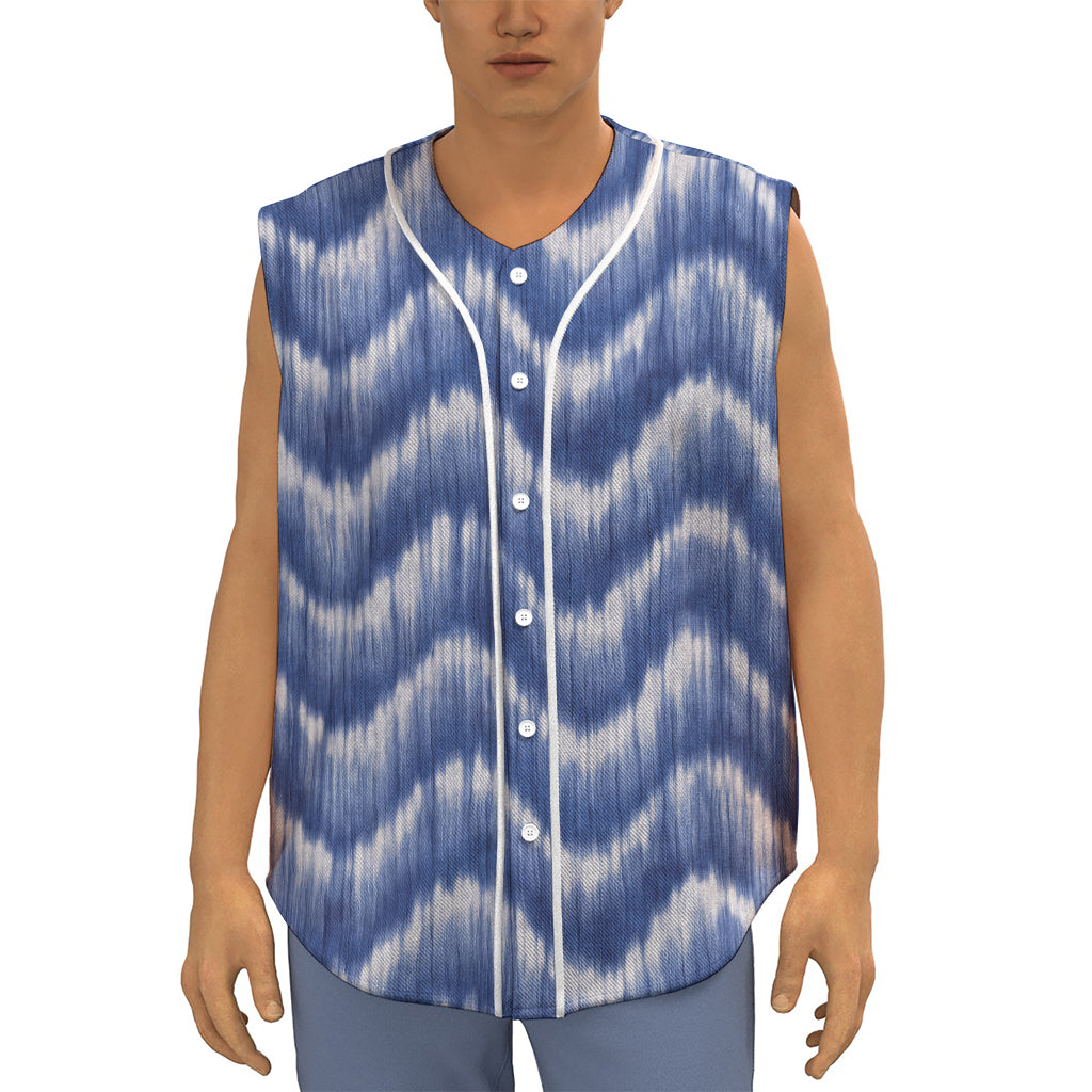 Wavy Shibori Pattern Print Sleeveless Baseball Jersey