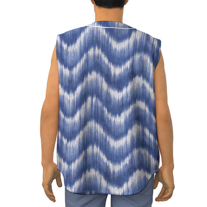 Wavy Shibori Pattern Print Sleeveless Baseball Jersey