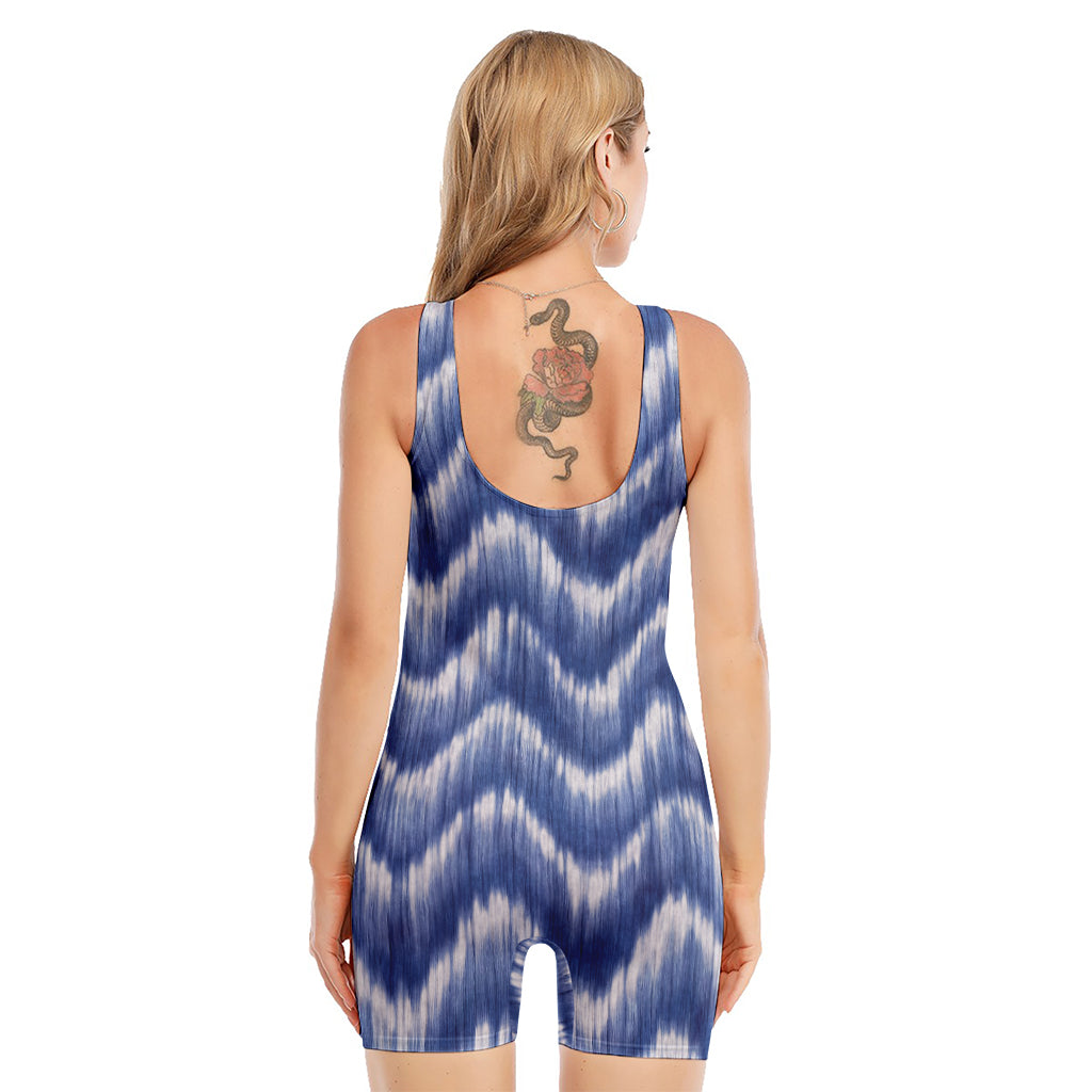 Wavy Shibori Pattern Print Sleeveless One Piece Swimsuit