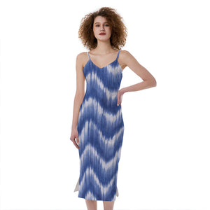 Wavy Shibori Pattern Print Slim Fit Midi Cami Dress