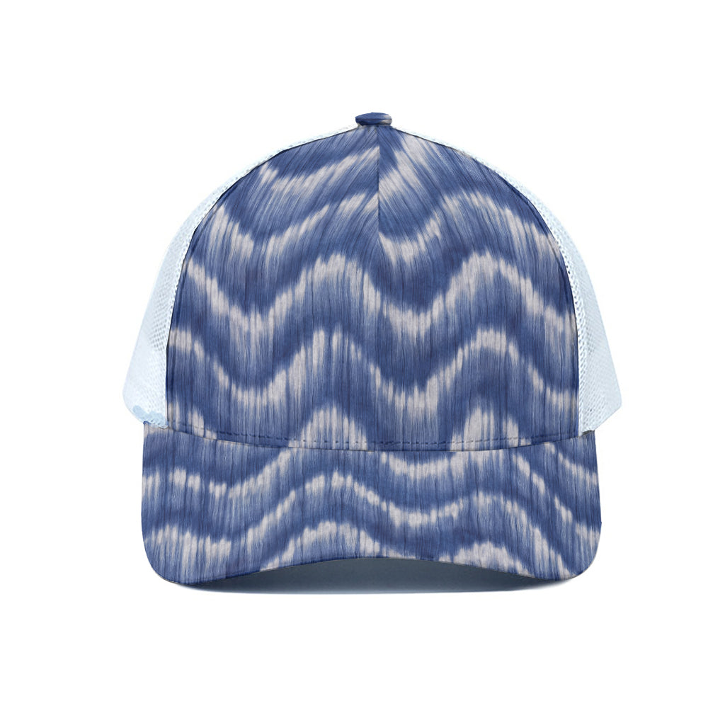 Wavy Shibori Pattern Print White Mesh Trucker Cap