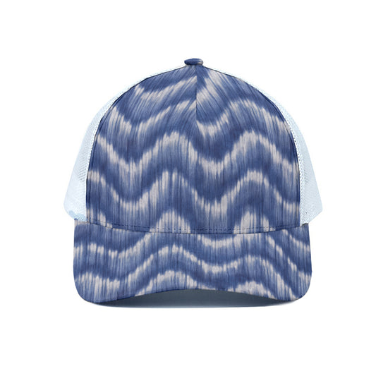 Wavy Shibori Pattern Print White Mesh Trucker Cap