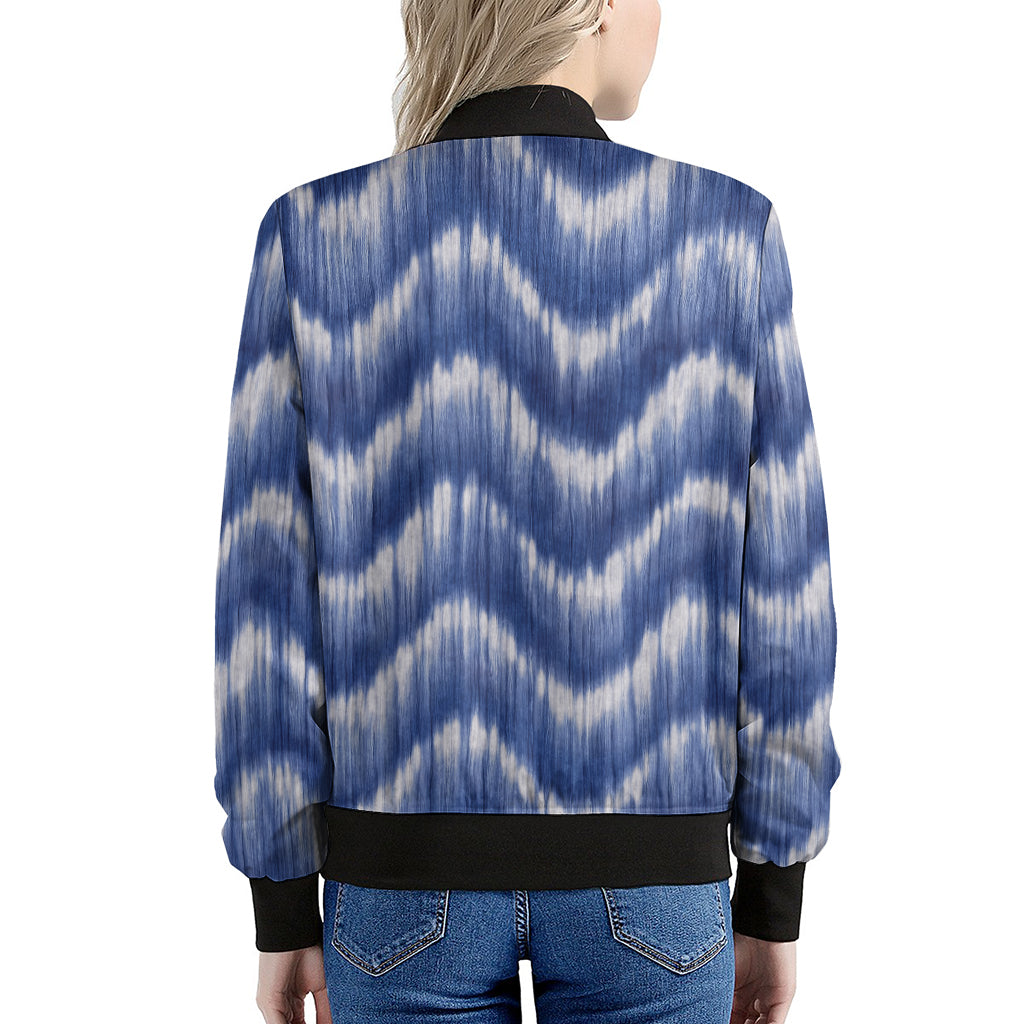 Wavy Shibori Pattern Print Women's Bomber Jacket