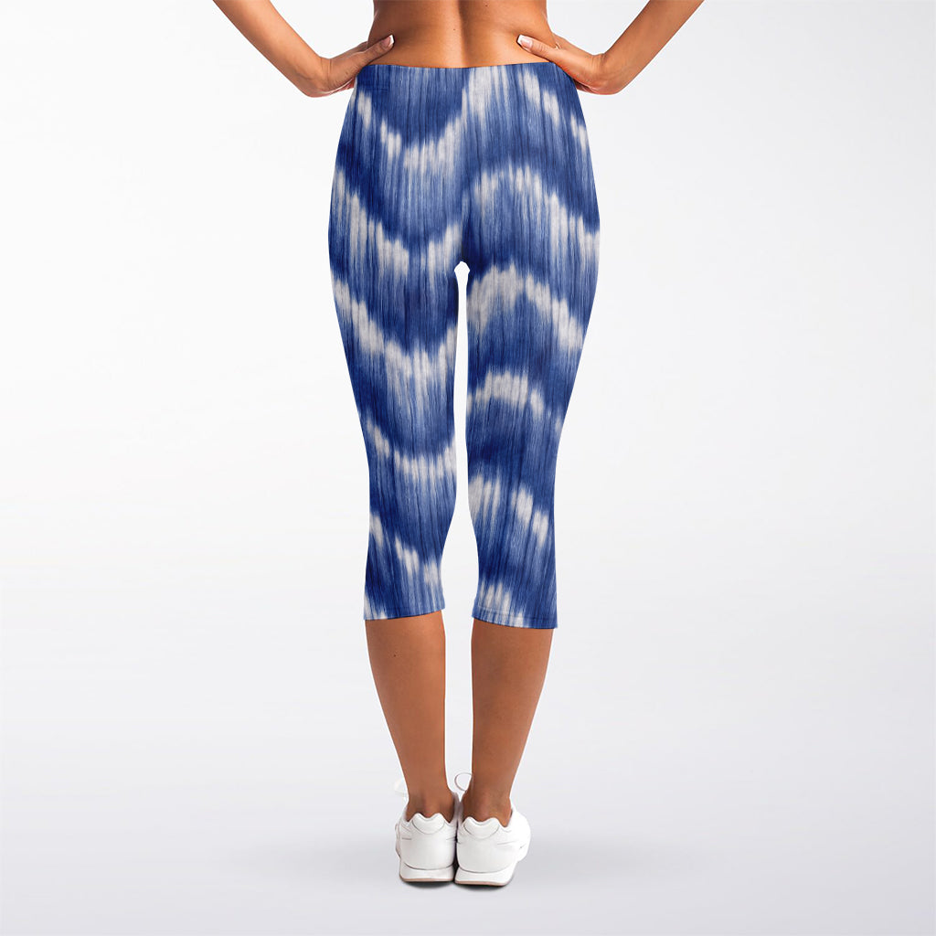 Wavy Shibori Pattern Print Women's Capri Leggings
