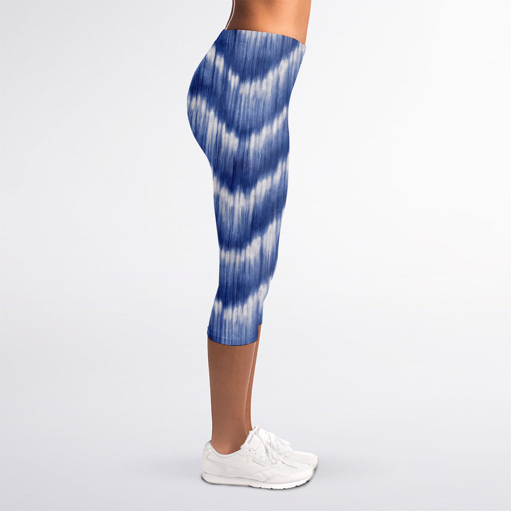Wavy Shibori Pattern Print Women's Capri Leggings