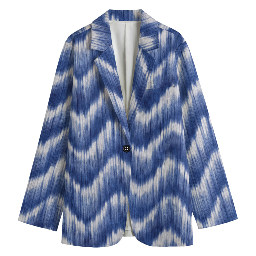 Wavy Shibori Pattern Print Women's Cotton Blazer