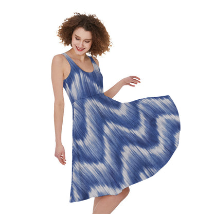 Wavy Shibori Pattern Print Women's Sleeveless Dress
