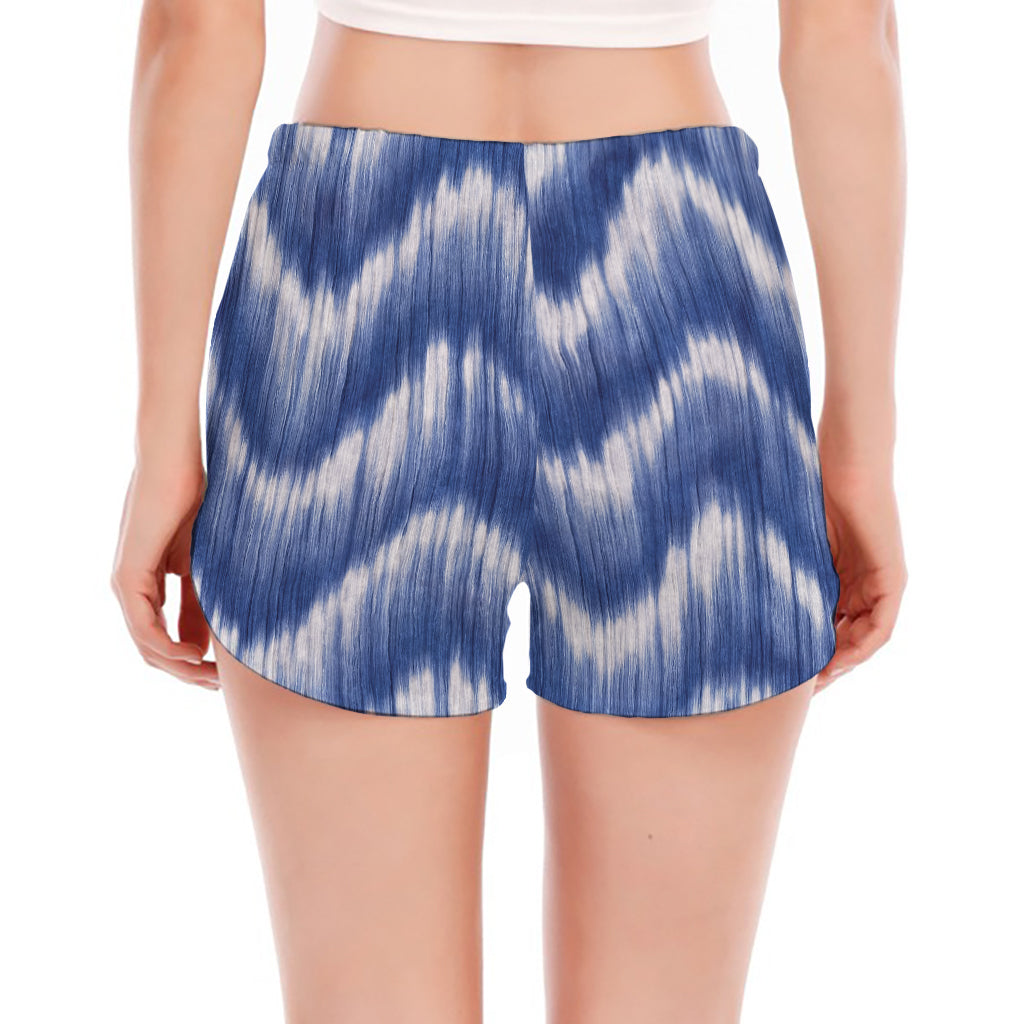 Wavy Shibori Pattern Print Women's Split Running Shorts