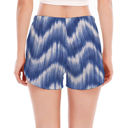Wavy Shibori Pattern Print Women's Split Running Shorts