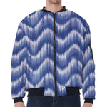 Wavy Shibori Pattern Print Zip Sleeve Bomber Jacket