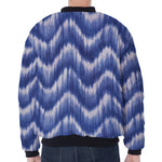 Wavy Shibori Pattern Print Zip Sleeve Bomber Jacket