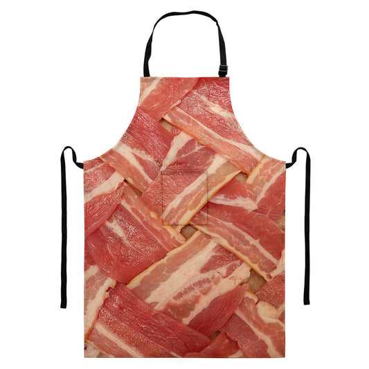 Weaving Bacon Print Bib Apron With Pocket