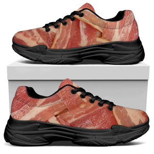 Weaving Bacon Print Black Chunky Shoes