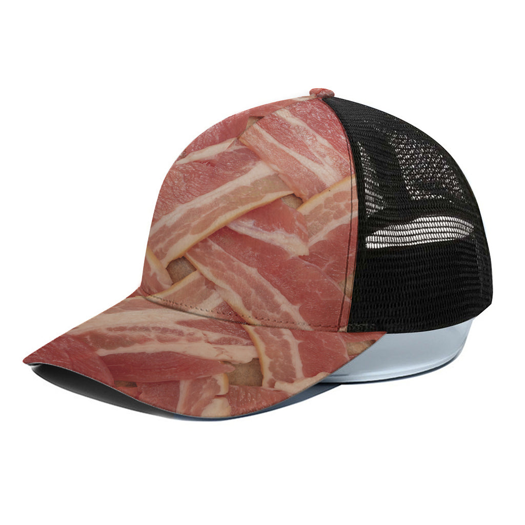 Weaving Bacon Print Black Mesh Trucker Cap