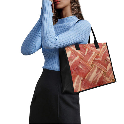 Weaving Bacon Print Canvas Tote Bag