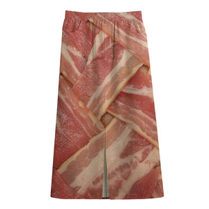 Weaving Bacon Print Cotton Front Slit Maxi Skirt