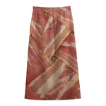 Weaving Bacon Print Cotton Front Slit Maxi Skirt