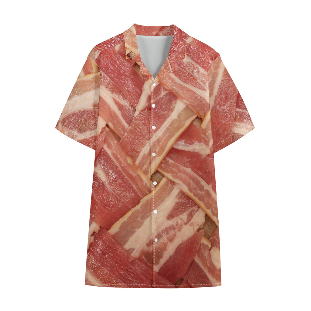 Weaving Bacon Print Cotton Hawaiian Shirt