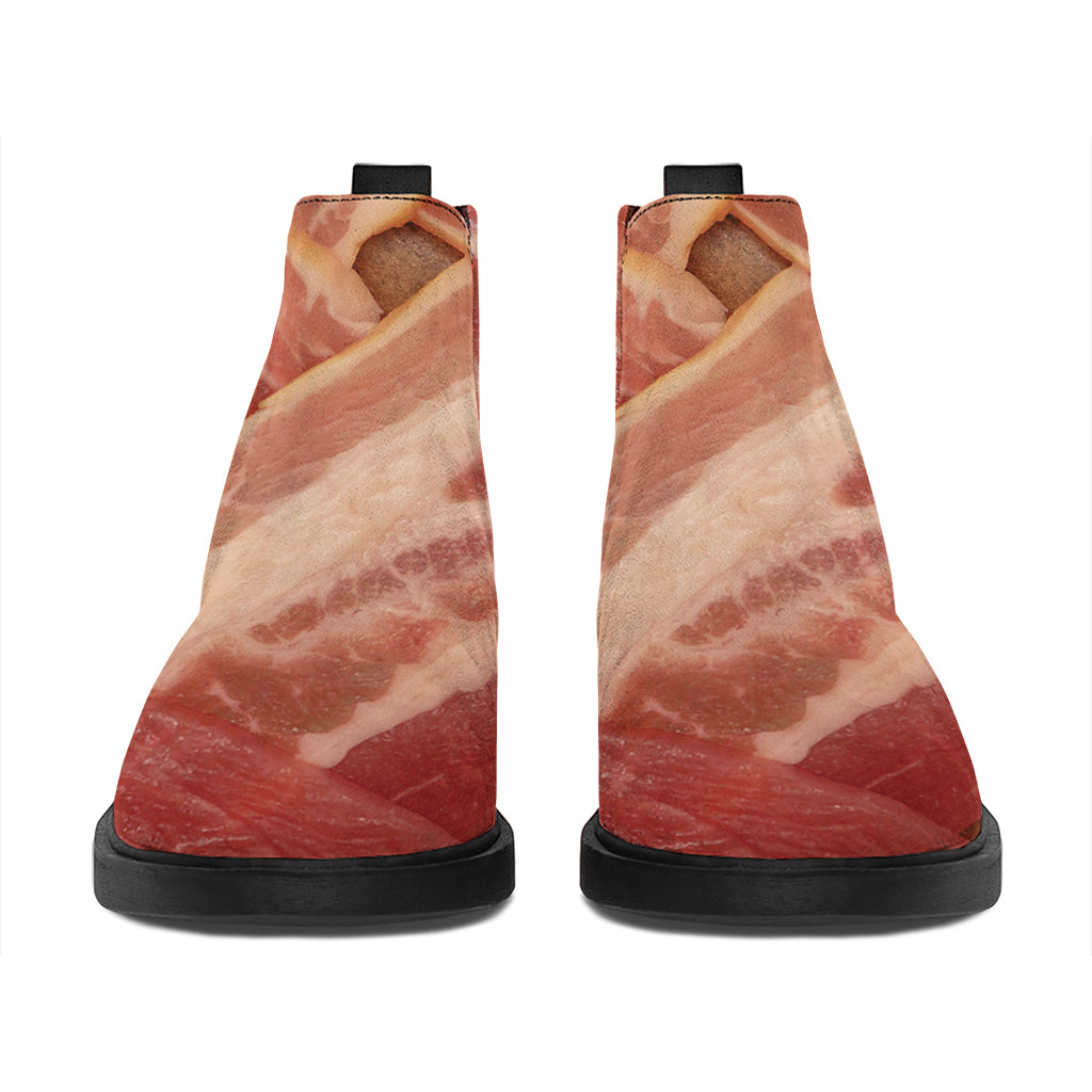 Weaving Bacon Print Flat Ankle Boots