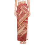 Weaving Bacon Print High Slit Maxi Skirt