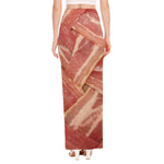 Weaving Bacon Print High Slit Maxi Skirt