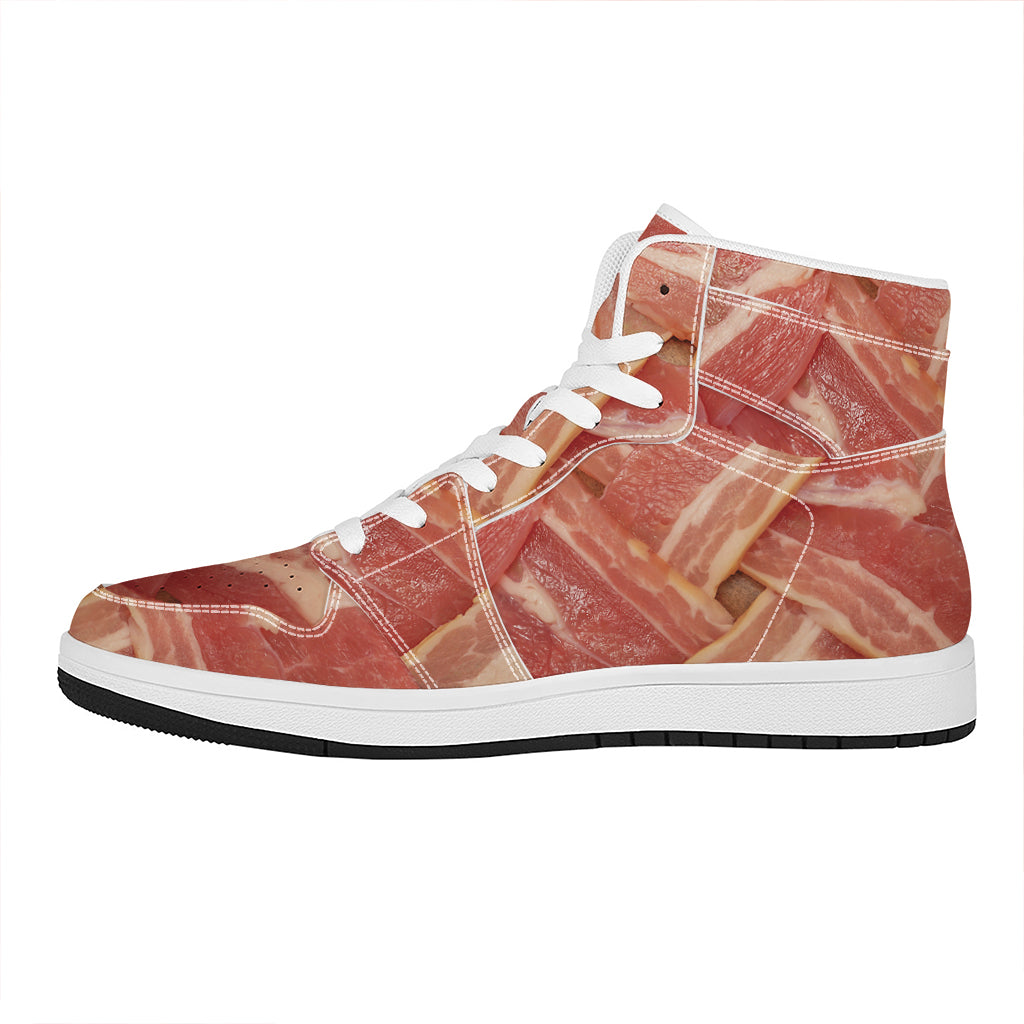 Weaving Bacon Print High Top Leather Sneakers
