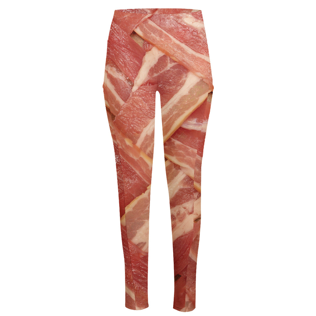 Weaving Bacon Print High-Waisted Pocket Leggings